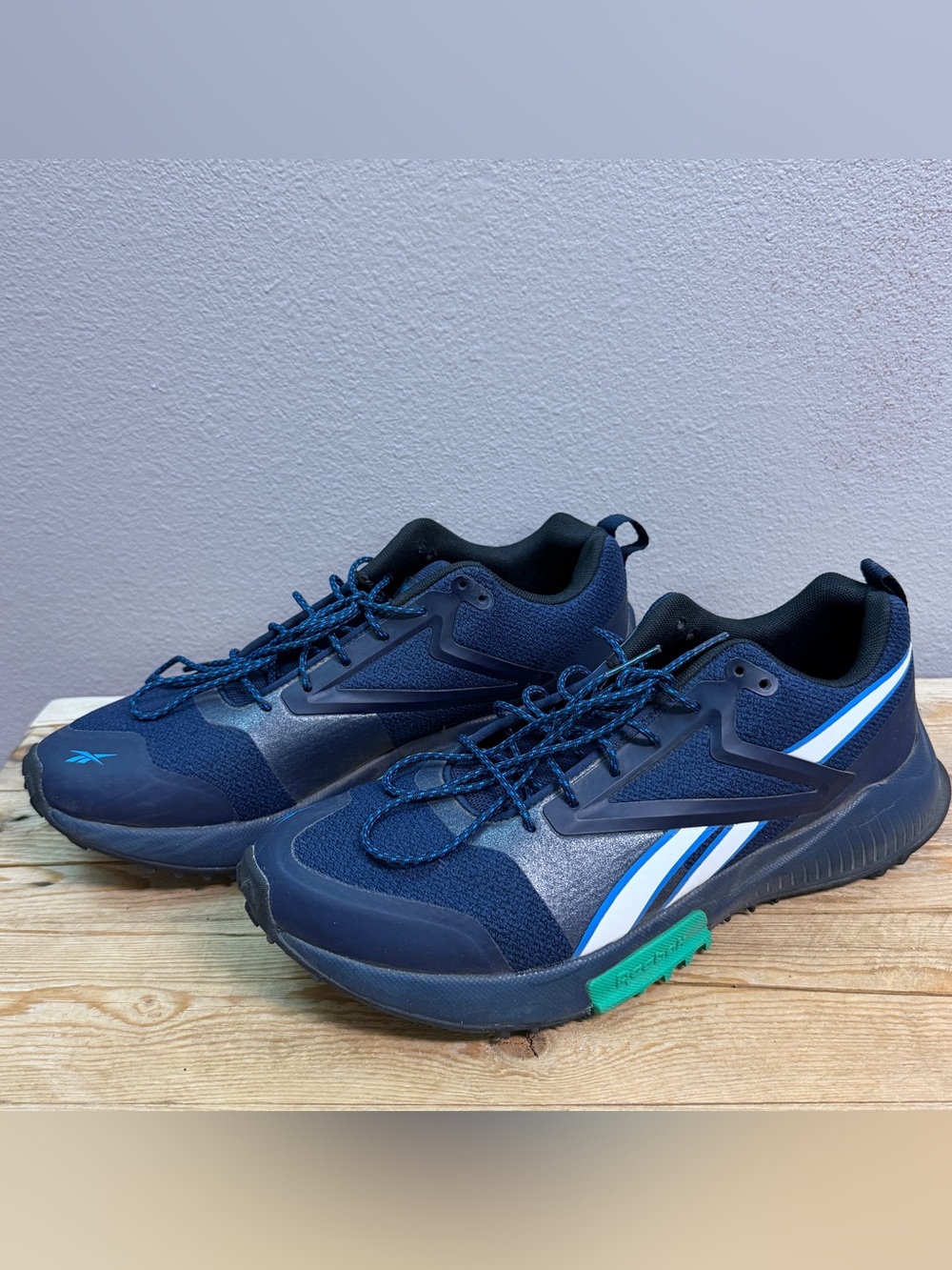 Reebok Navy Blue Sneakers with White Stripes